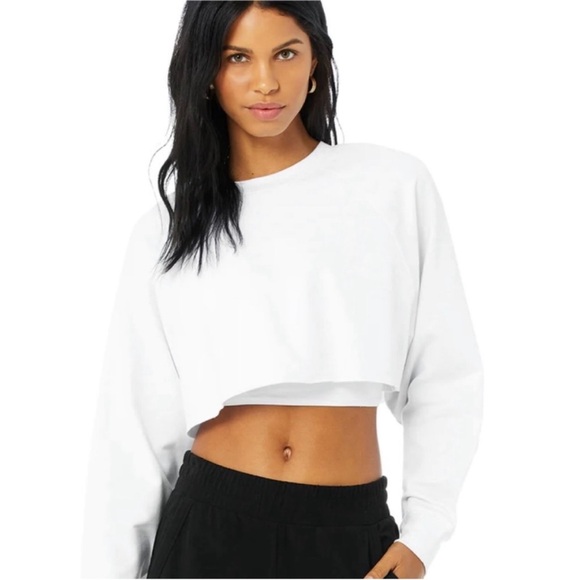 ALO Yoga Tops - Alo Yoga White Doubletake Pullover Cropped Sweatshirt Size Small